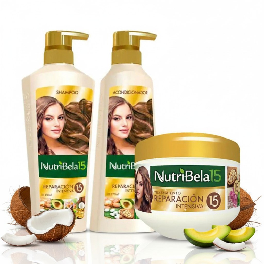 Nutribela 15 Intensive Repair Shampoo 400mL + Conditioner 400mL + Nutribela Treatment 300mL (3 Pack)