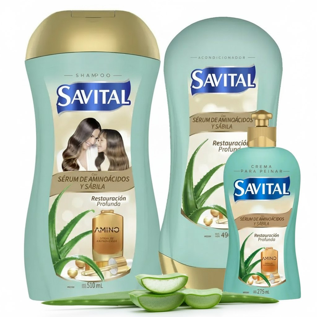 Savital Amino Acid Shampoo 510mL, Amino Acid Conditioner 490mL, Amino Acid Styling Cream 275mL (3 Pack)