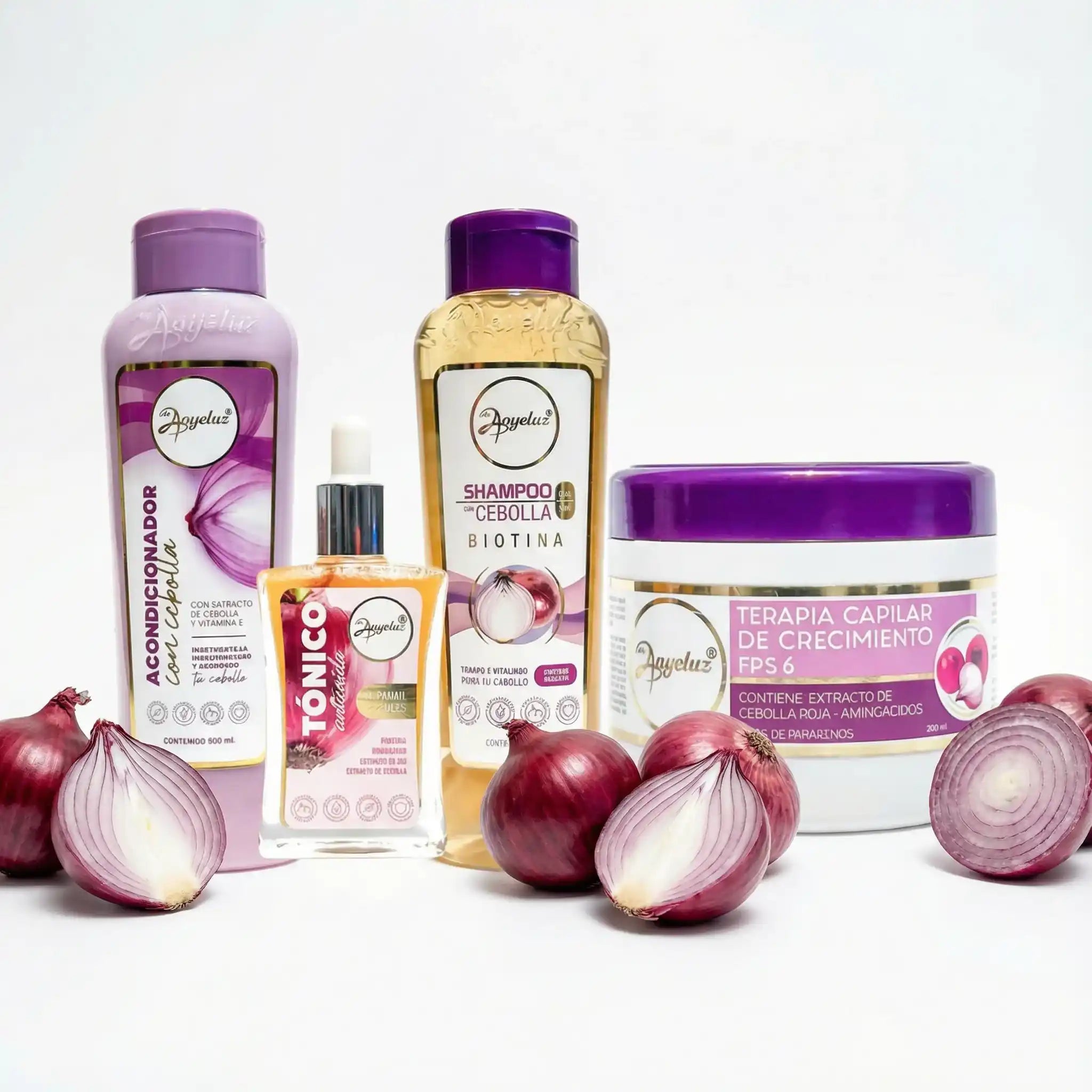 Anyeluz Onion Shampoo, Anyeluz Onion Conditioner, Anyeluz Hair Therapy and Anyeluz Onion Anti-Hair Loss Tonic (4 pack)