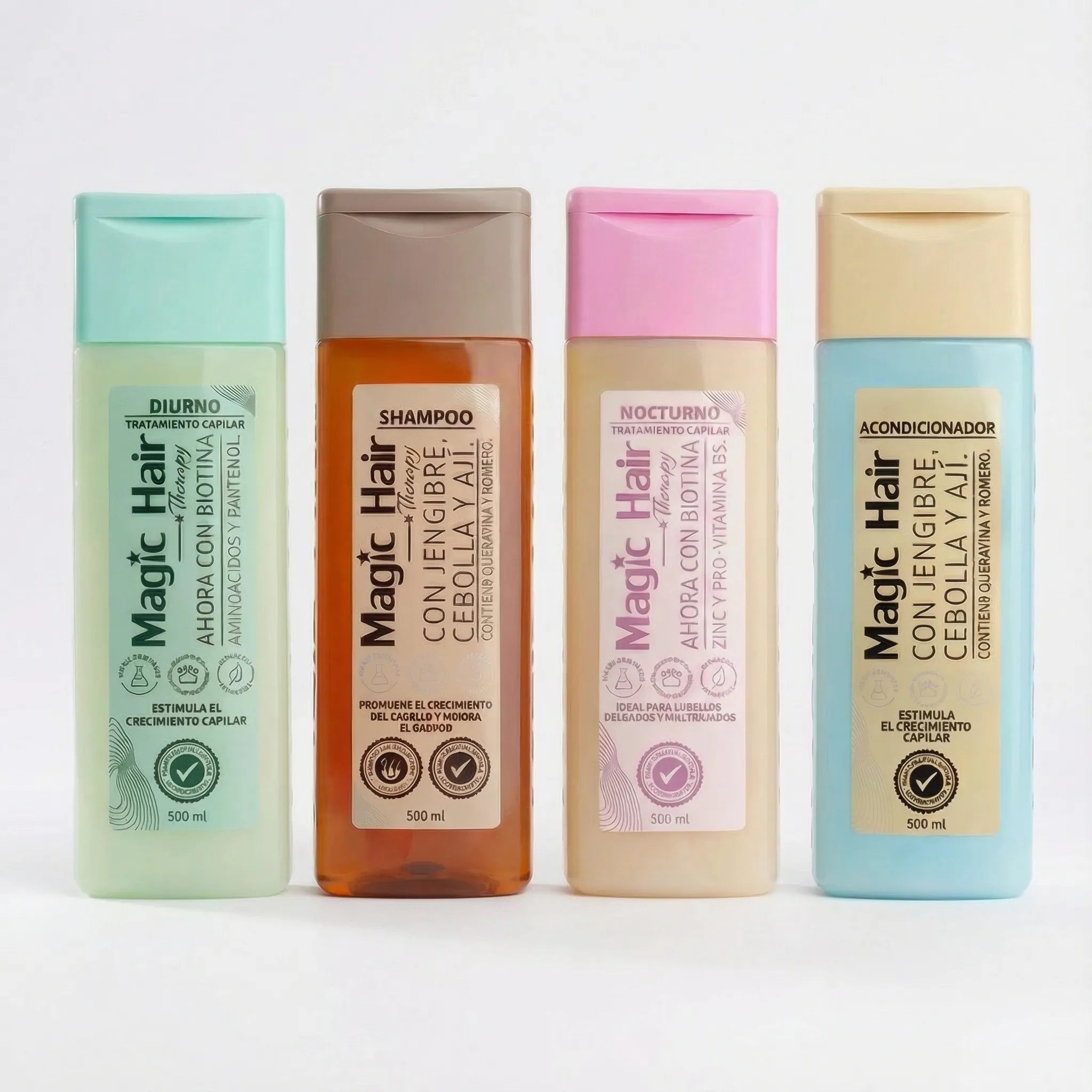 Magic Hair shampooo y acondicionador jengibre, cebolla, aji + tratamiento capilar diurno + tratamiento capilar nocturno  (4 pack)