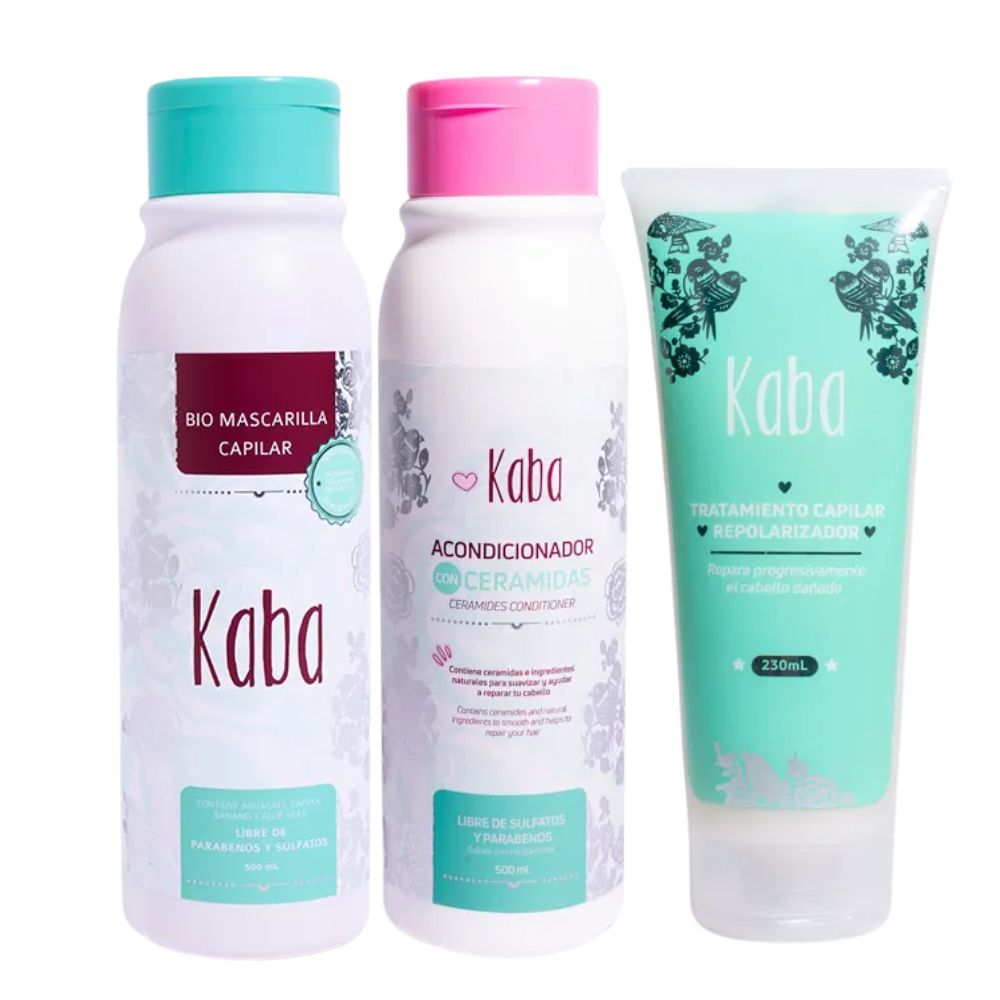 Kaba Biomascarilla Capilar, Kaba Acondicionador de ceramidas y Kaba Tratamiento capilar repolarizador (3 pack)