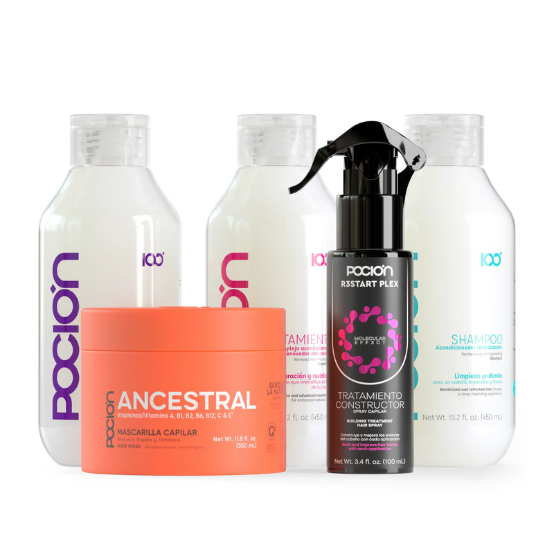 La Pocion Kit Reconstrucción Inmediata - Shampoo, Tratamiento, Crema Dual, Mascarilla Ancestral y Tratamiento Reconstructor Spray (5 Pack)