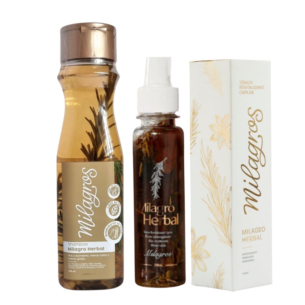Milagros Shampoo herbal y Milagros tonico revitalizante capilar (2 pack)