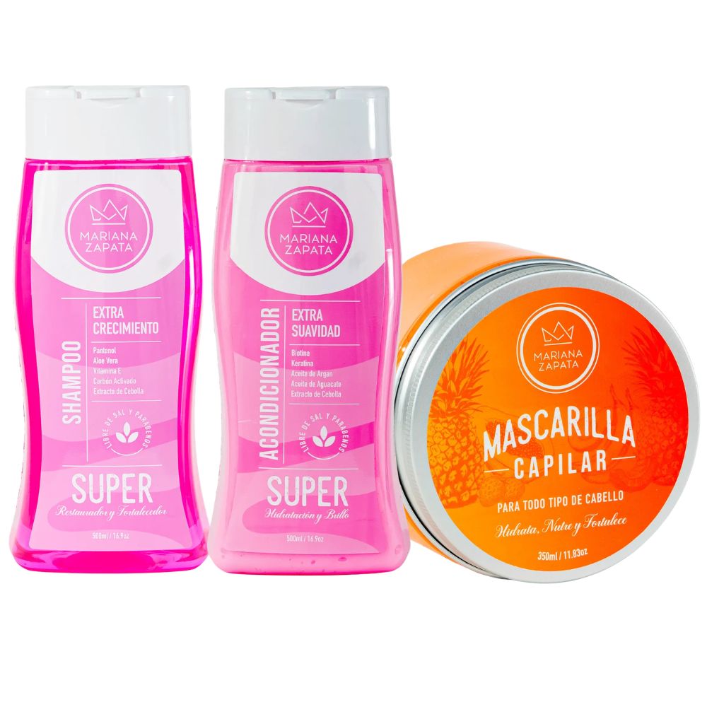 Mariana Zapata Shampoo x 500ml Acondicionador de mariana Zapata x 500ml y Mascarilla Capilar de Mariana Zapata x 350 ml (3 Pack)