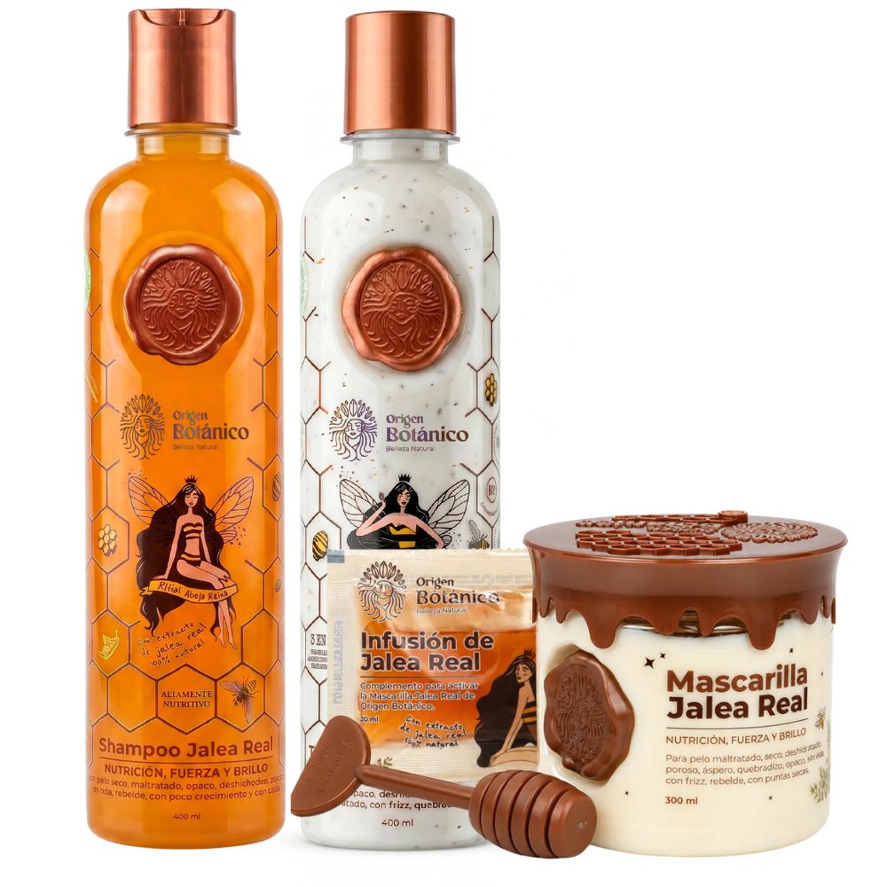 Origen Botanico Shampoo Jalea Real x 400ml, Origen Botanico Tratamiento Jalea Real x 400ml y  Mascarilla Jalea Real 320ml (Pack 3)