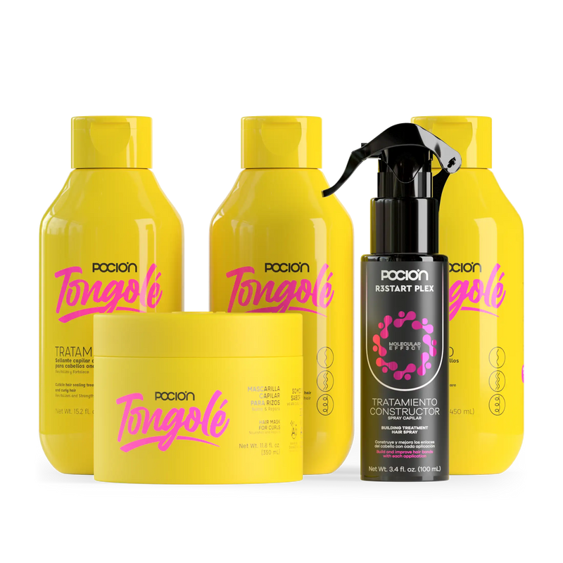 La Pocion Kit Reconstrucción de Rizos Shampoo Tongole, Tratamiento Tongole, Crema de Peinar Tongole, Mascarilla Tongole y Tratamiento reconstructor  (5 Pack)