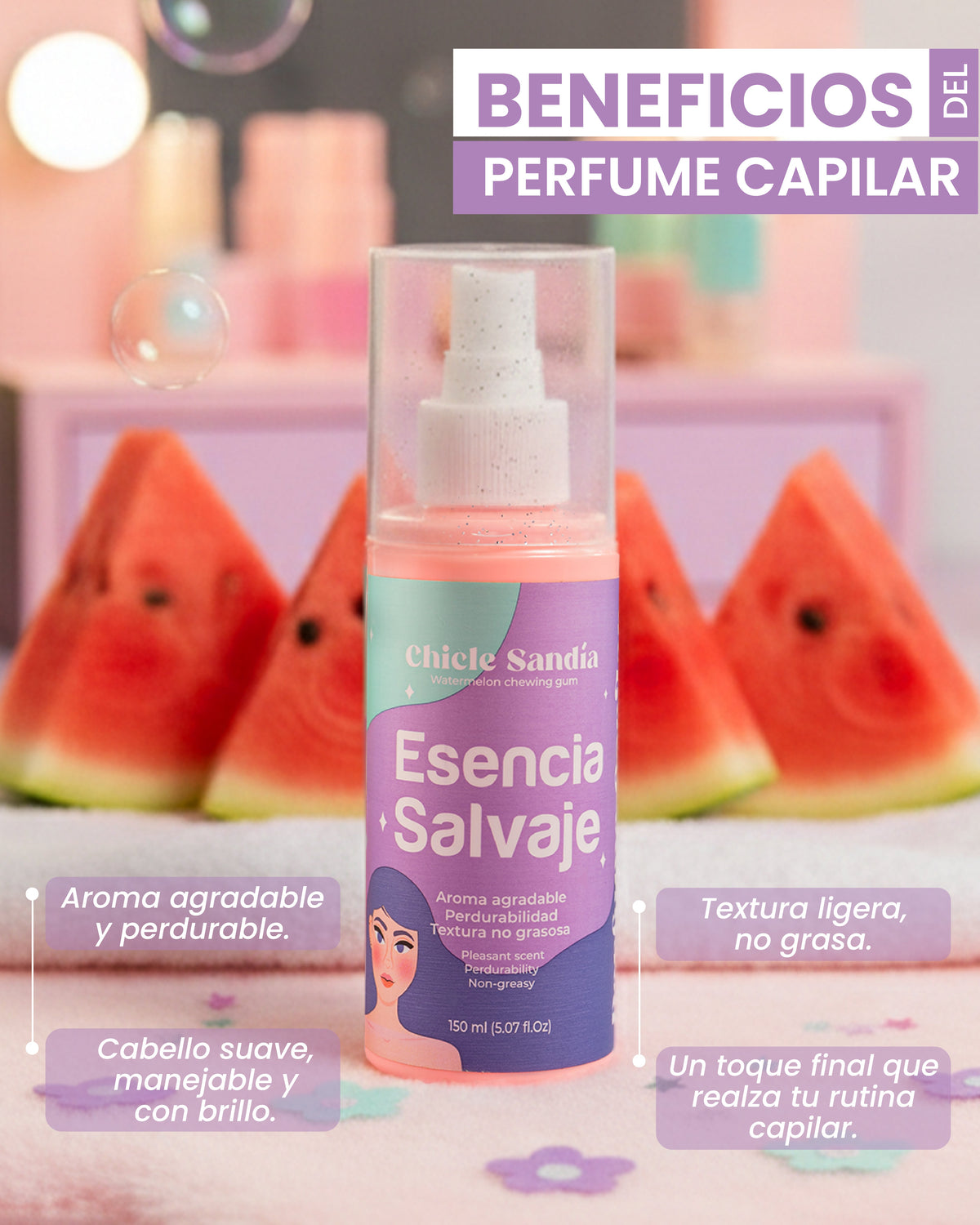 Fruto Salvaje Perfume Capilar Esencia Salvaje Chicle- Sandia x 150ml