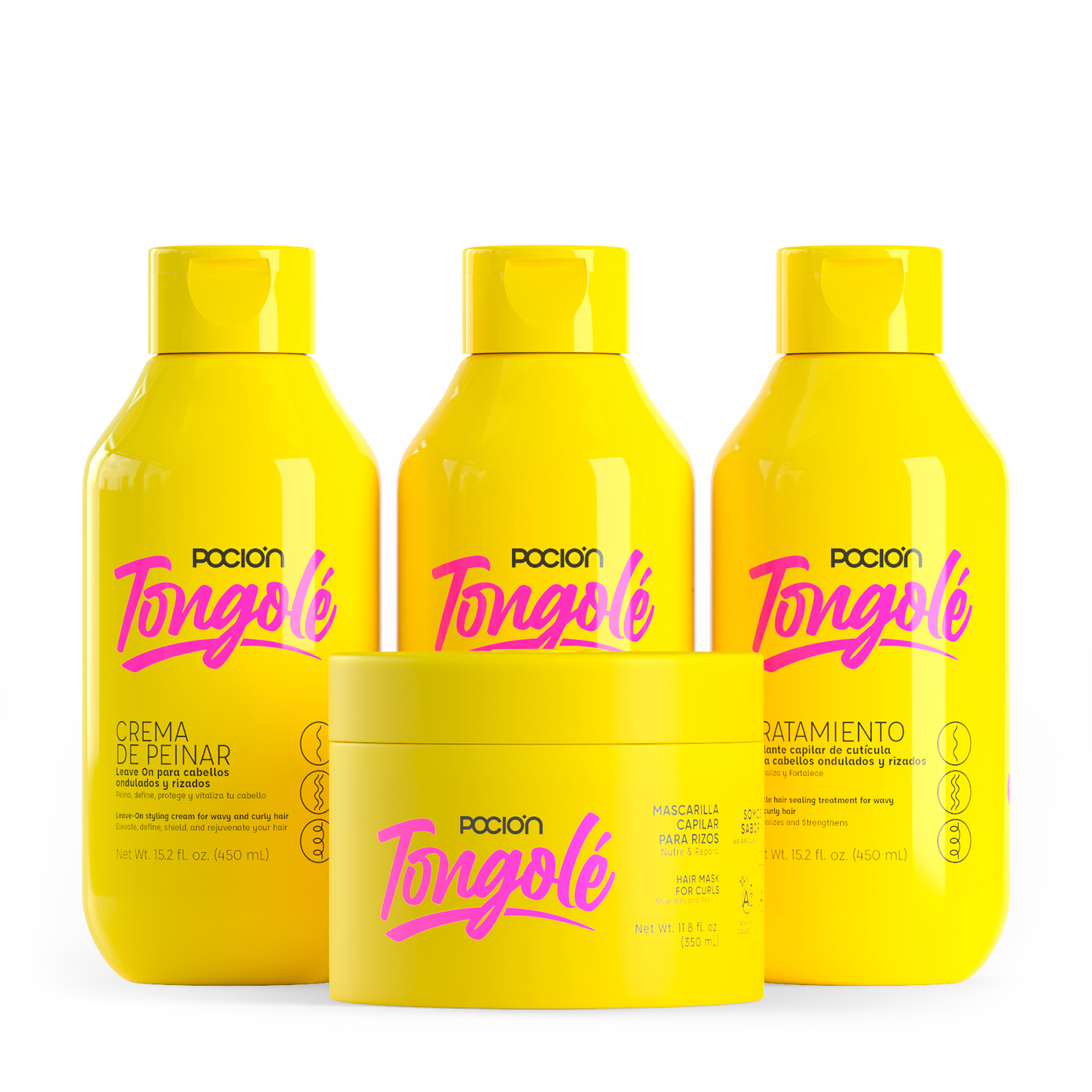 La pocion Kit para Rizos Tongole Shampoo, Crema para peinar, tratamiento y Mascarilla Tongole (4 Pack)
