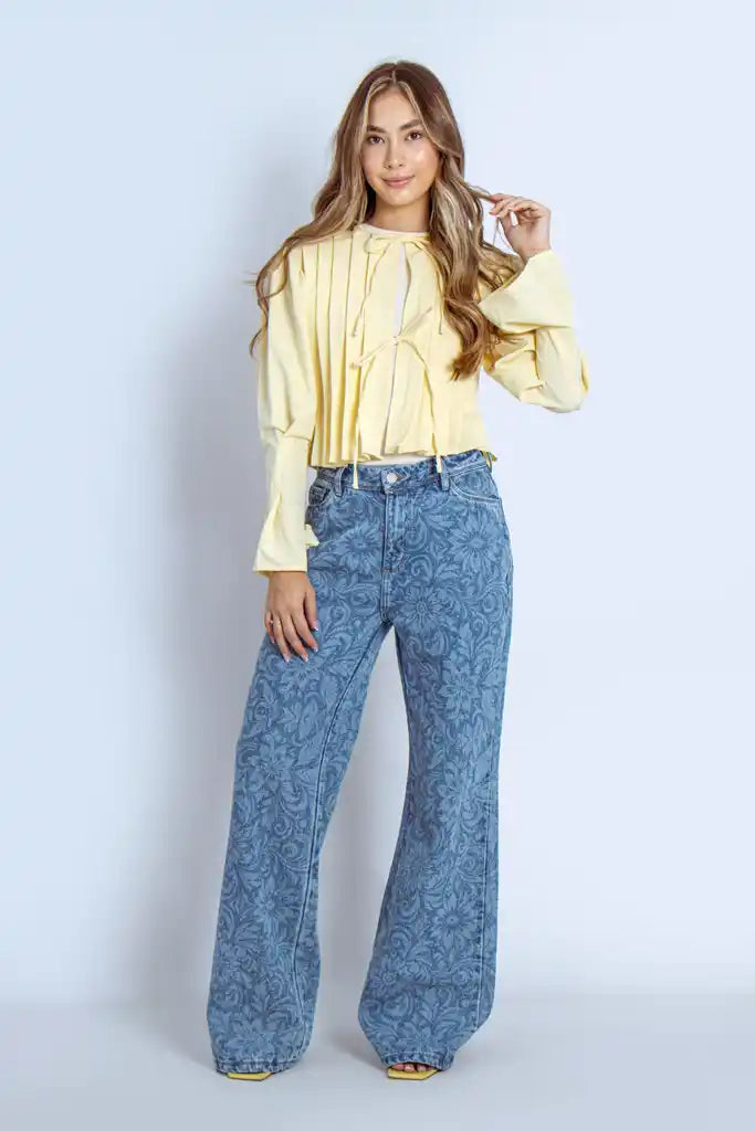 Joy Staz Colombian Jeans Wide Leg Estampado Floral Allover 716010 Jeans Colombianos