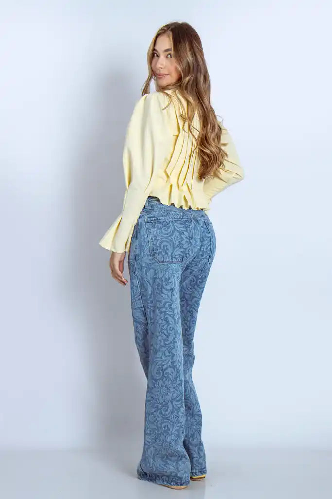Joy Staz Colombian Jeans Wide Leg Estampado Floral Allover 716010 Jeans Colombianos