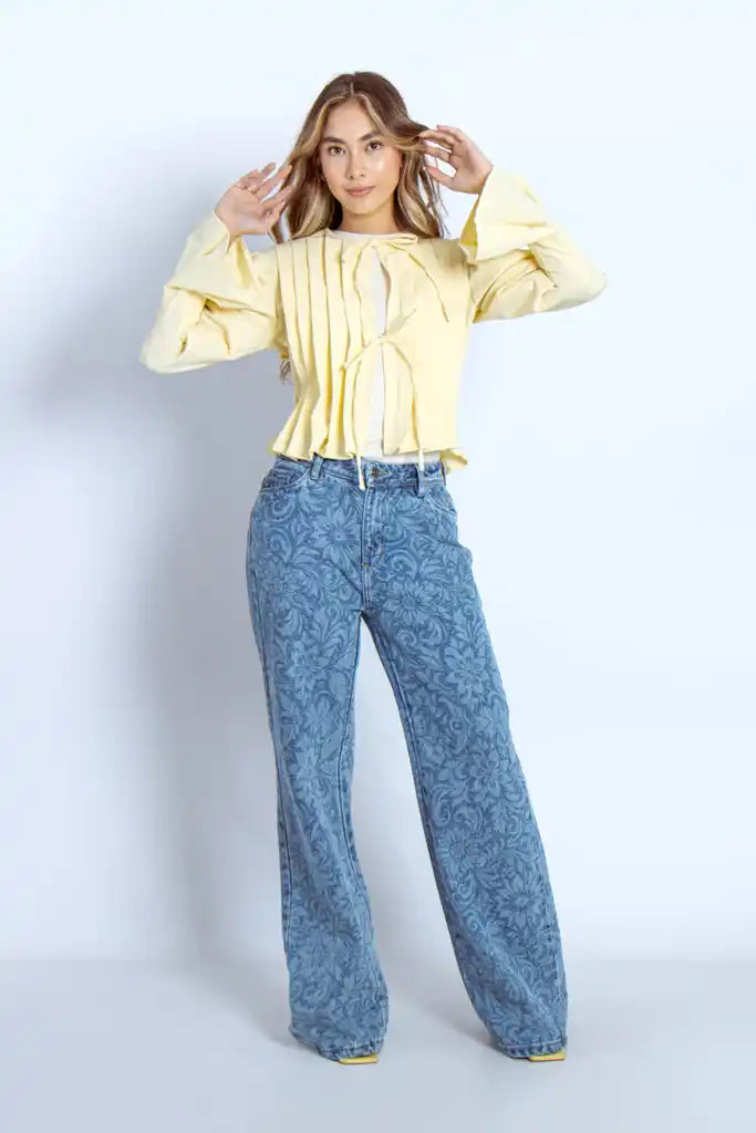 Joy Staz Colombian Jeans Wide Leg Estampado Floral Allover 716010 Jeans Colombianos