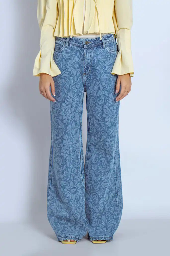 Joy Staz Colombian Jeans Wide Leg Estampado Floral Allover 716010 Jeans Colombianos