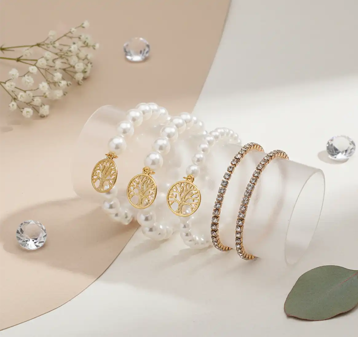 Set de Pulseras Perlas Arbol de Vida Elegance I5-01