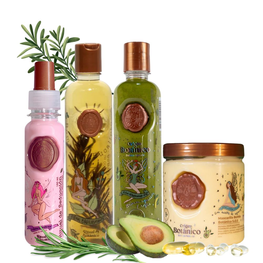 Ritual Botanico Shampoo Romero, Acondicionador Intensivo Plex, Mascarilla bomba capilar ritual botanico y termoprotector (4 Pack)
