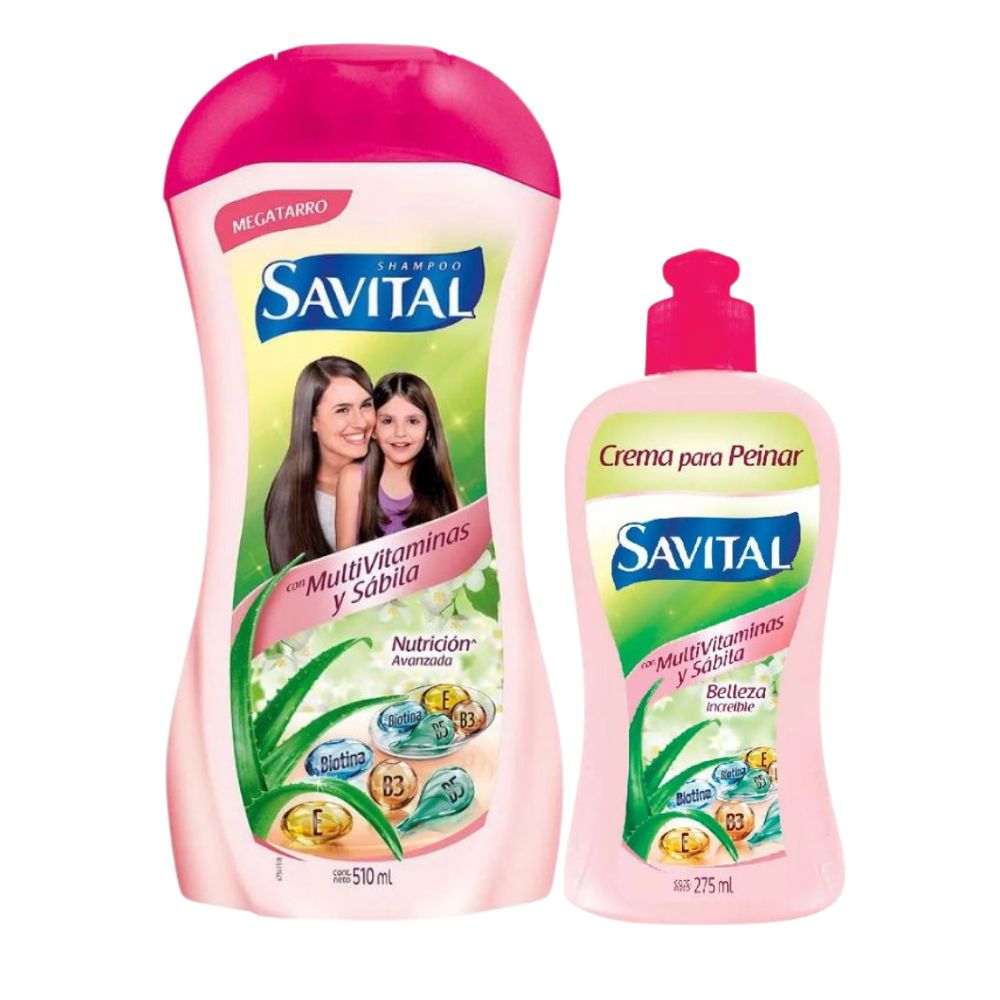 Savital shampoo with multivitamins and Savital styling cream with multivitamins and aloe vera (2 pack) 