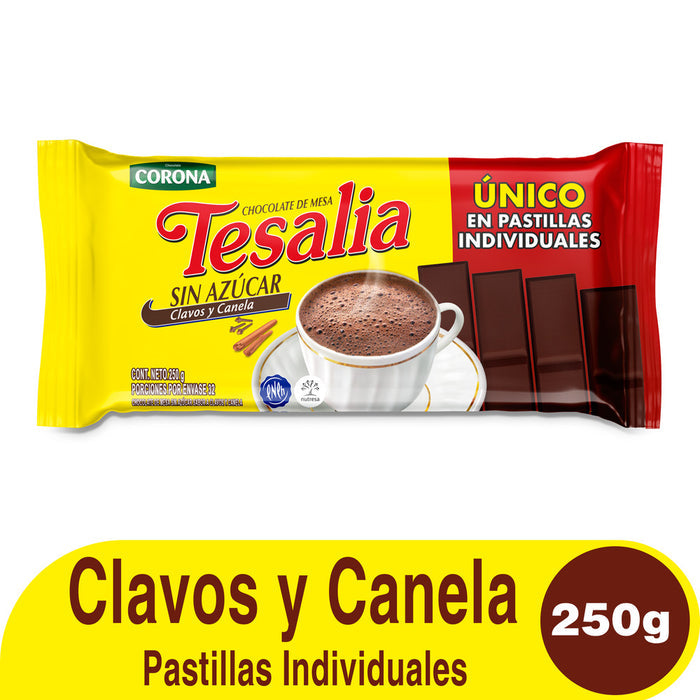 CHOCOLATE TESALIA EN BARRA CLASICO CLAVOS Y CANELA x250G