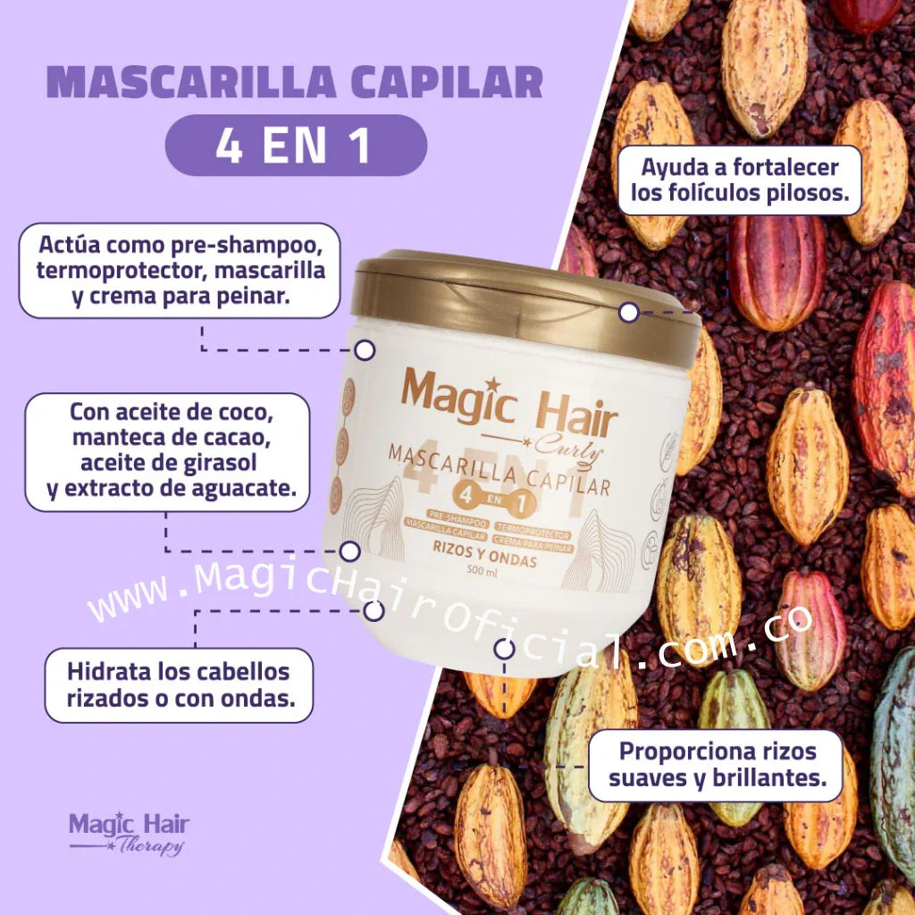 Magic Hair Mascarilla Capilar 4 en 1 Tratamiento para Cabello Crespo 500ml
