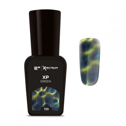 Organic Nails Gel semipermanente Color Xpectrum Green 139 con efectos y dimensiones holograficas para arte y diseno. x7.5ml