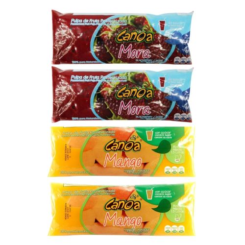 Canoa Fruit Pulp (4 pack) Canoa pulpa de fruta - Get 31 Fl Oz out of each pack - Two packs of blackberry and Two of Mango - Make Juices, Cocktails, Desserts, and More canoa pulpa de fruta