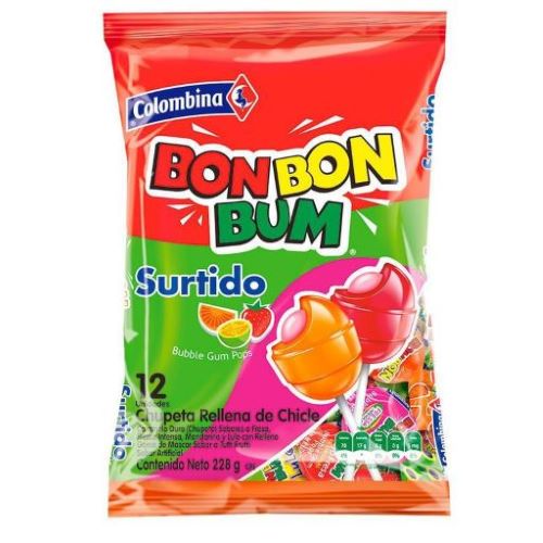 Bon Bon Bum Colombian candy Mixed flavor Lollipop in package of 12 Colombian food online dulce colombiano