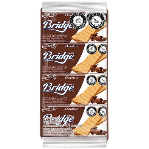 Galletas Wafer Bridge Sabor a Chocolate Colombina 8 Unidades 240gr Snack