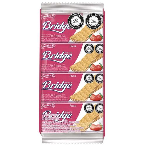 Wafer Bridge Cookies Strawberry Flavor Colombina 8 Units 240gr Snack