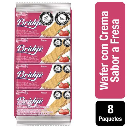 Wafer Bridge Cookies Strawberry Flavor Colombina 8 Units 240gr Snack