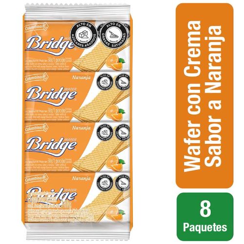 Galletas Wafer Bridge Sabor a Naranja Colombina 8 Unidades 240gr Snack