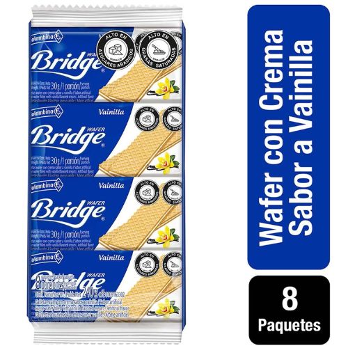 Galletas Wafer Bridge Sabor a Vainilla 8 Unidades 240gr Snack
