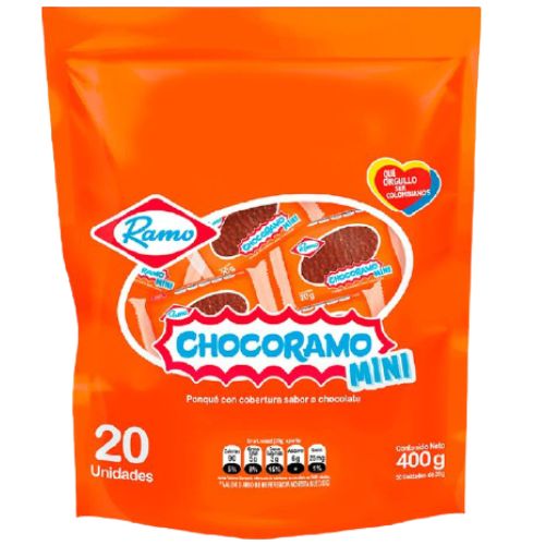 Ponque Chocoramo Mini cubierto de chocolate Snack 400gr - 20 unid (1 pack)