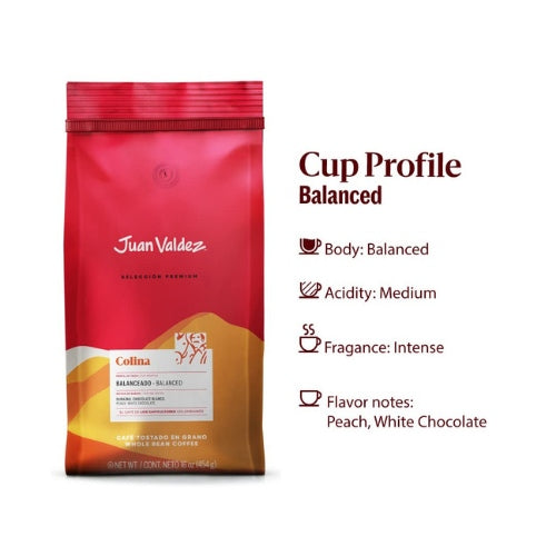 Juan Valdez Coffee Colina Medium Roast Whole Bean Colombian Coffee 16oz/ 454gr - Café Premium en Grano