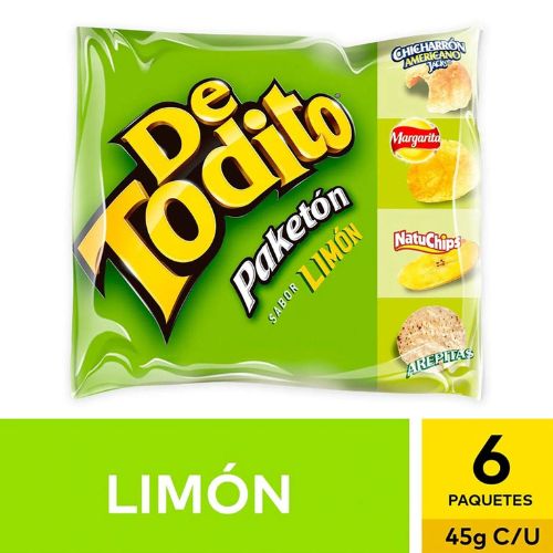 Detodito Colombiano Limon Each pack comes with Pork Crackling, crispiest potato chips, plantain chips and Tostiarepa with Lemon flavor snacks for Snack lovers Colombian snack mecato colombiano Colombian food Colombian Candy.