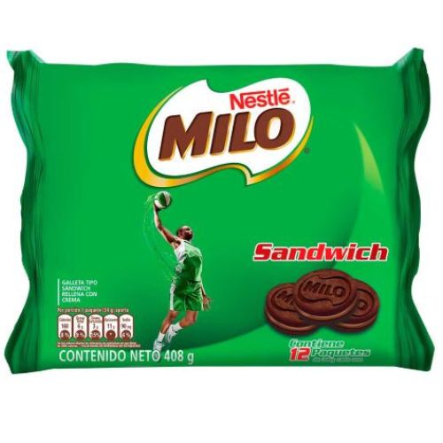 Galleta Milo is a colombian Cookie snack with a chocolate cream filling pck of 12 colombian food productos colombianos online food