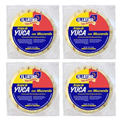 El Latino Colombian arepas with yucca and Mozzarella. 4 packages of 4 units each. Total 16 arepas