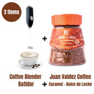 Juan Valdez Instant Caramel Coffee and Coffee Blender kit Instant Freezed Dried (95gr/3.3 Oz) Cafe Juan Valdez Soluble Liofilizado de Dulce de Leche