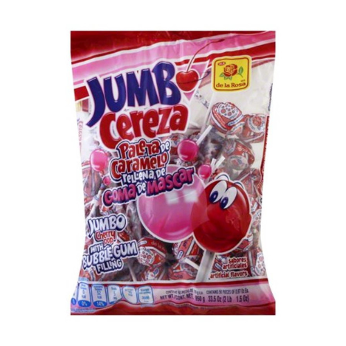 De La Rosa Jumbo Cherry Pop With Bubble Gum Filling - 50 ct  / De la Rosa Paleta Jumbo Cereza con Chicle - 50 ct