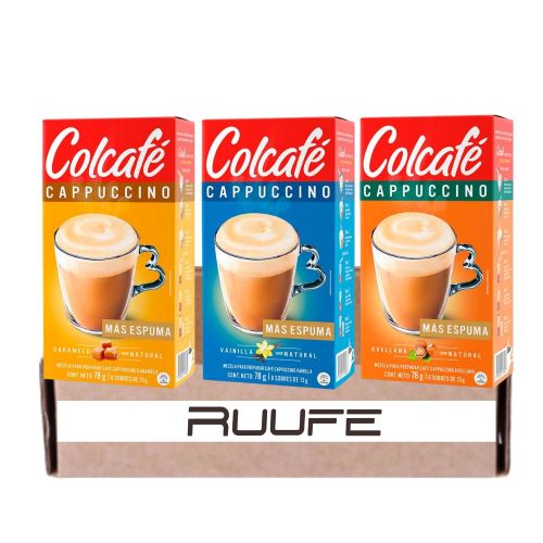 Colcafe Cappuccino Instant coffee (18 pck) Caramel Vanilla & hazelnut Cafe instantaneo colcafe cappuccino Vainilla Avellana y Caramelo