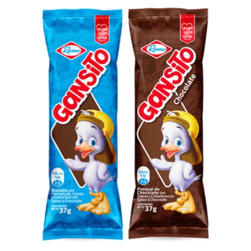 Ponque de vainilla Gansito con mermelada de Mora, Crema y cubierta de Chocolate 222gr - 6 unid Snack
