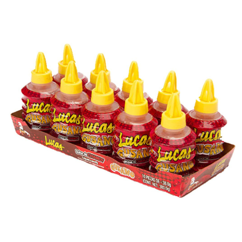 Lucas Gusano Dulce de Chamoy - Mexican Liquid Candy - 10 ct / Lucas Dulce Liquido de chamoy y tamarindo - 10 piezas 38.0g por pieza cont. neto 380.0g