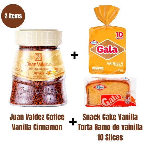 Juan Valdez Instant Vanilla Cinnamon Flavor Coffee and Snack cake Gala (95gr/3.3 Oz) Café Juan Valdez Instantaneo Vainilla Canela y Ponque de Gala