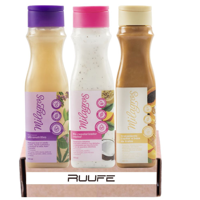 Milagros Shampoo y Tratamiento (3 pack) shampoo Milagros Shampoo Magia Capilar Tratamiento Biorepolarizador y Tratamiento a base de frutas Colombia Champu milagros