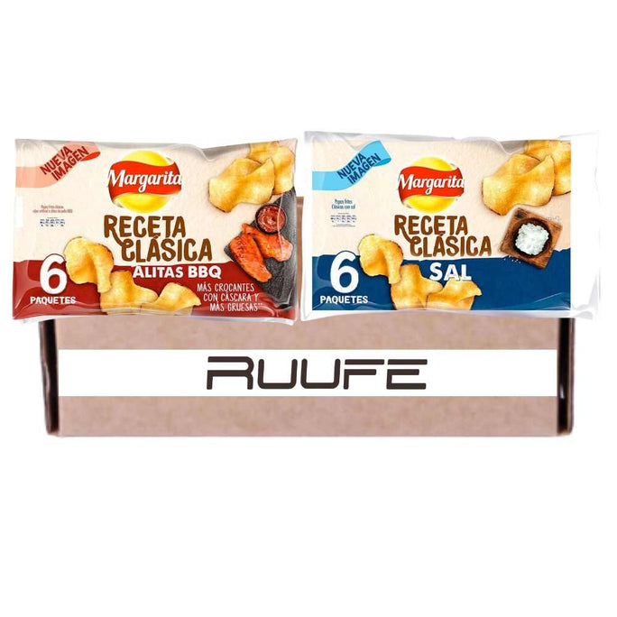 Papas Margarita (12 pack) Extra Crunchy Potato Chips wings BBQ & Natural Salty Flavor Papitas Margarita extra crocantes de Alitas BBQ y naturales saladas mecato Colombiano Colombian Snacks Colombians chips