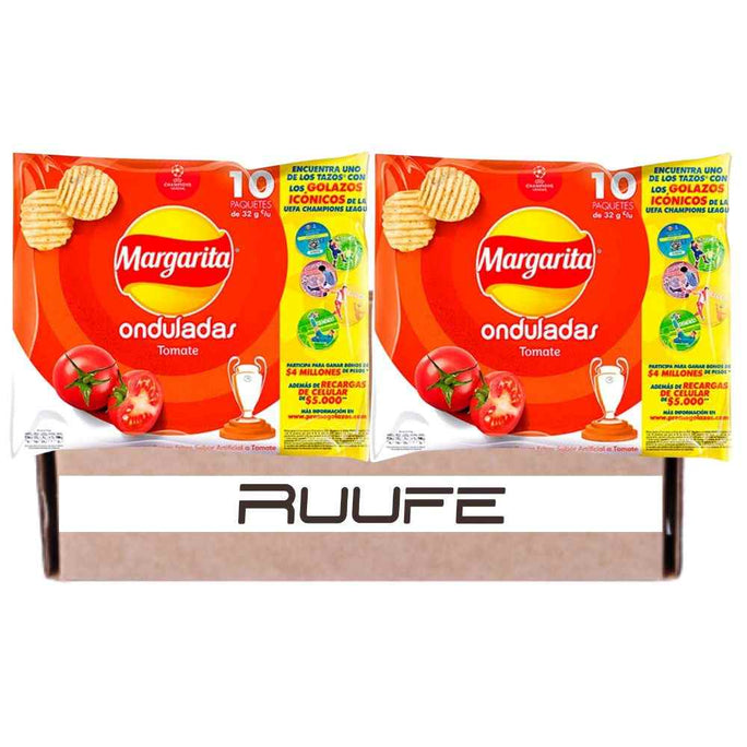 Papas Margarita de Tomate (20 Pack) Crunchy Potato Chips Tomato Flavor Papitas Margarita de Tomate mecato Colombiano Colombian Snacks Colombians Chips Red