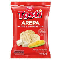 Tosti Arepa is an Arepa Colombian snacks Cheese and Butter Corn Snacks pck of 12 colombian product online producto colombiano